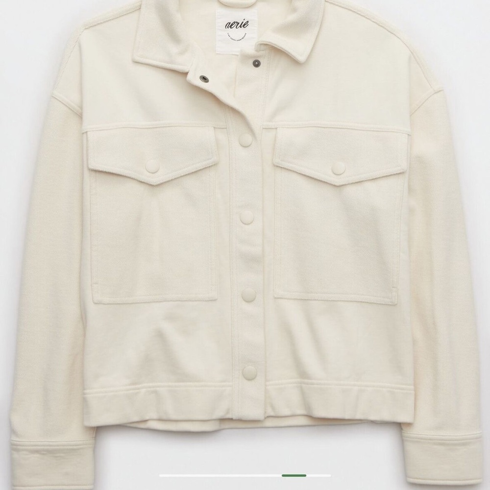 Aerie Cream Jean Jacket Cropped Boxy Fit